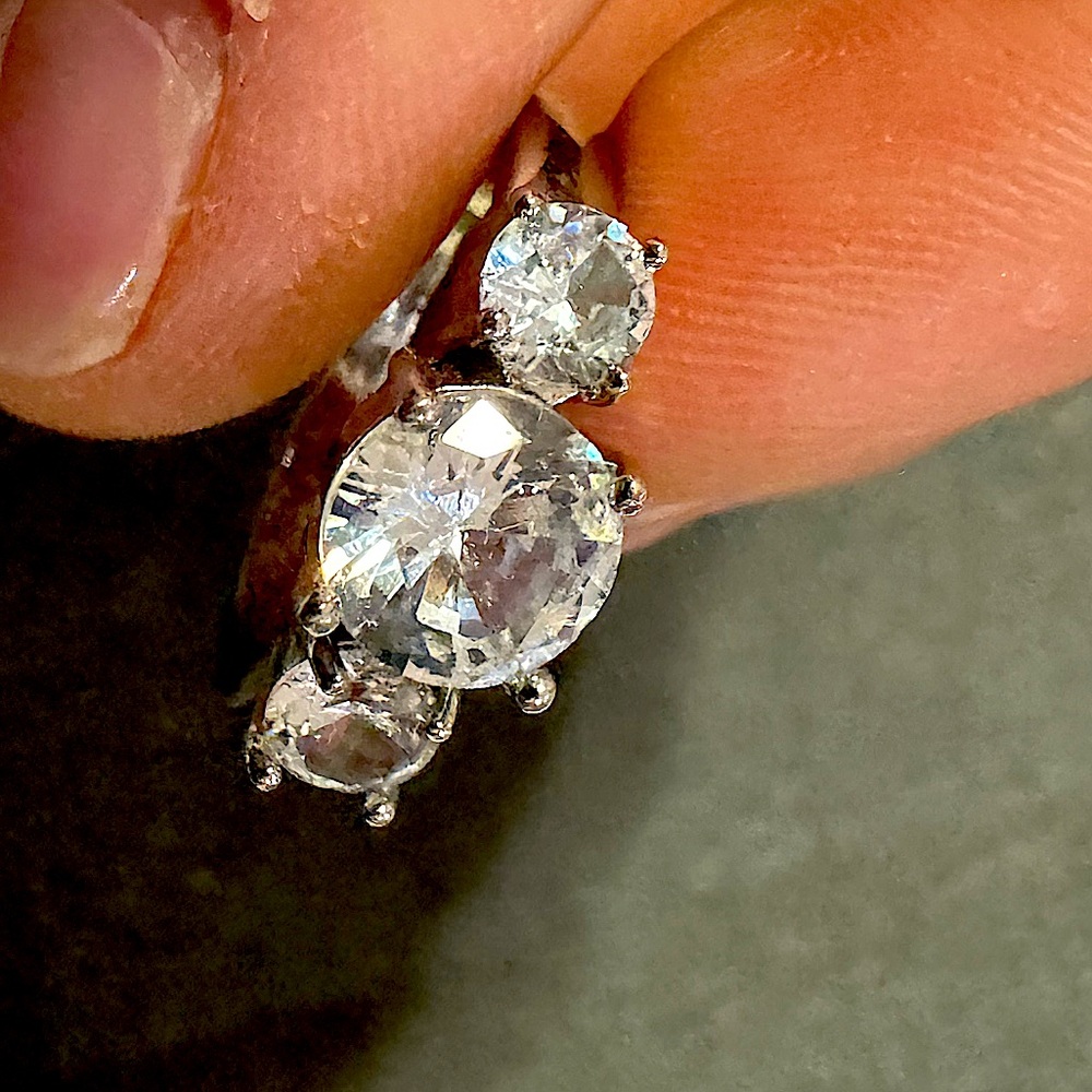 Elegant Sterling Silver 3 Crystal Past Present Future Ring